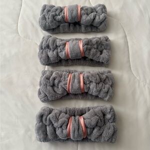 Gray and Pink Plush Headbands Set